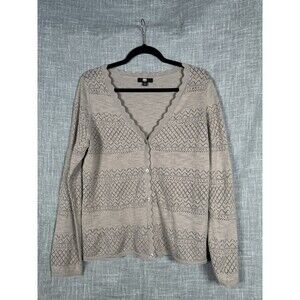 Frye Women's Pointelle Knit Cardigan Sweater‎ Medium Scalloped Edge Eyelet Boho